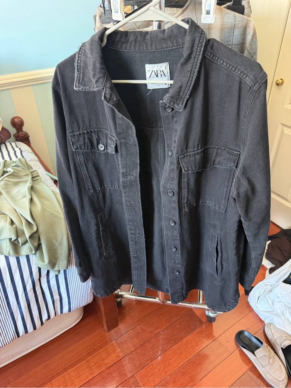 ZARA Washed Black Denim-Style Shirt Jacket
